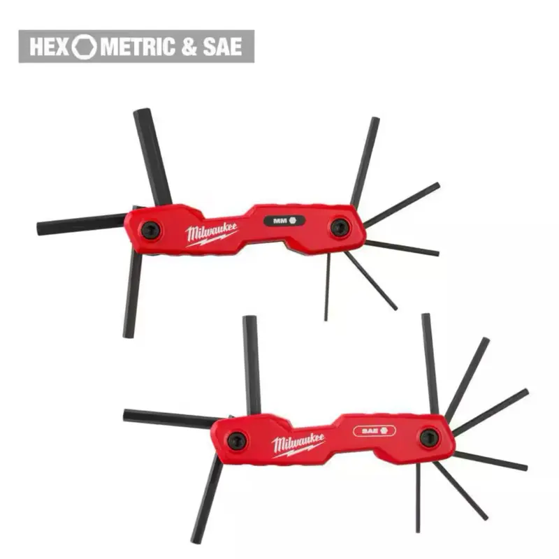 Milwaukee 17-Key Folding Hex Key Sets - SAE/Metric for Precision Work, Ergonomic Handle, High-Contrast Markings, Durable Alloy Steel, Black Oxide Finish, 9 SAE & 8 Metric Keys