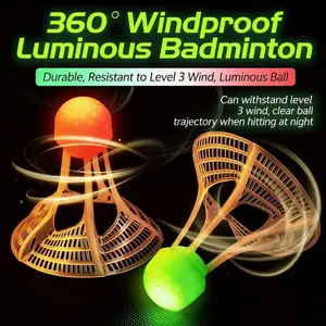 Glow-In-The-Dark Windproof Hollow-Out LED Light Plastic Nylon Badminton Ball, Durable Outdoor Sports Equipment, Long-Lasting Durability