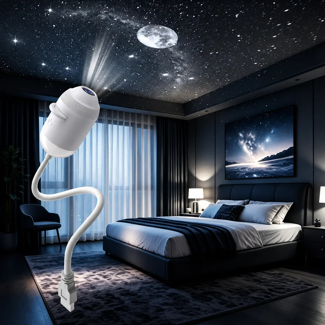 USB Star Projector Night Light, 3/6/12/24 Patterns Mini Galaxy Lamp, Flexible USB Car Interior Light, Starry Sky Projector for Car Bedroom Desk Decor