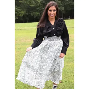 Ruffle Shimmer Prince Blouse - Black