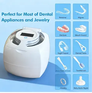 Ultrasonic Retainer  Machine 45kHz Dental Cleaning Pod for Denture Mouth Guard Night Guard Aligner Braces Toothbrush 340ML Denture Cleaner with Digital Timer & 3 Modes Black&White