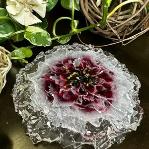 Handmade Red Flower Crystal Coaster, Epoxy Resin Crystal Coaster, Wedding Gift, Home Decor, Housewarming Gift, Gift Idea, Mother’s Gift, Crystal Decorative Plate, Ring Dish, Resin Art, Jewelry Holder