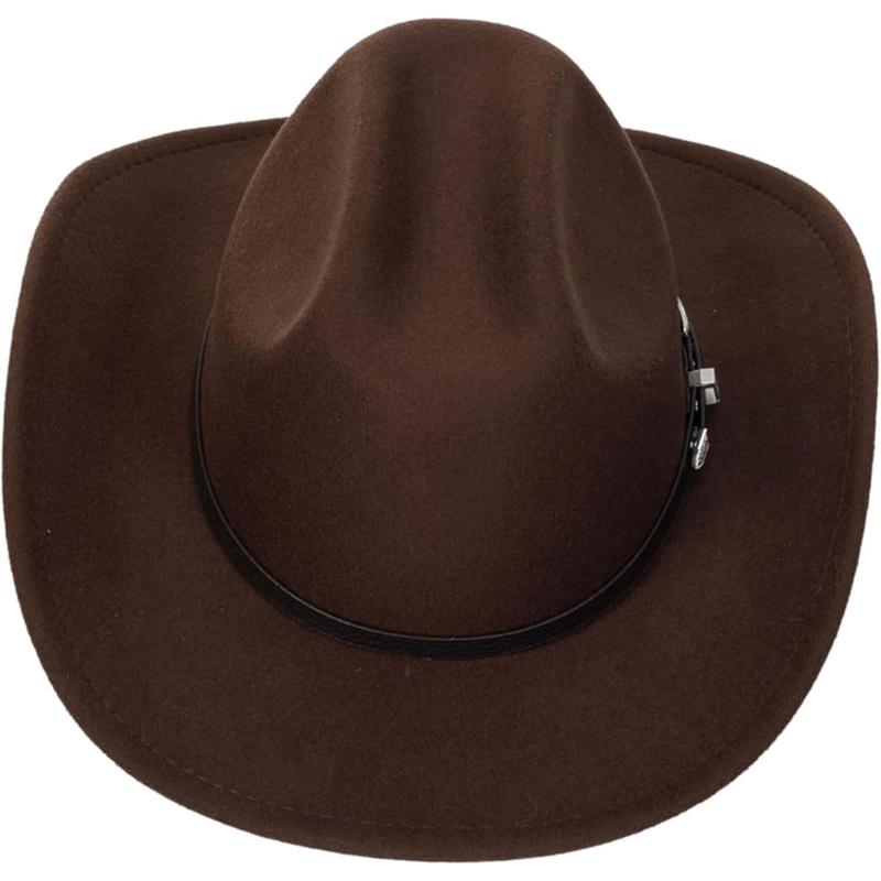 Western Felt Cowboy Cowgirl Hat - Wide Brim Panama Jazz Fedora Hat with Floral Engraved Buckle Belt Decoration 22.4" to 22.8"