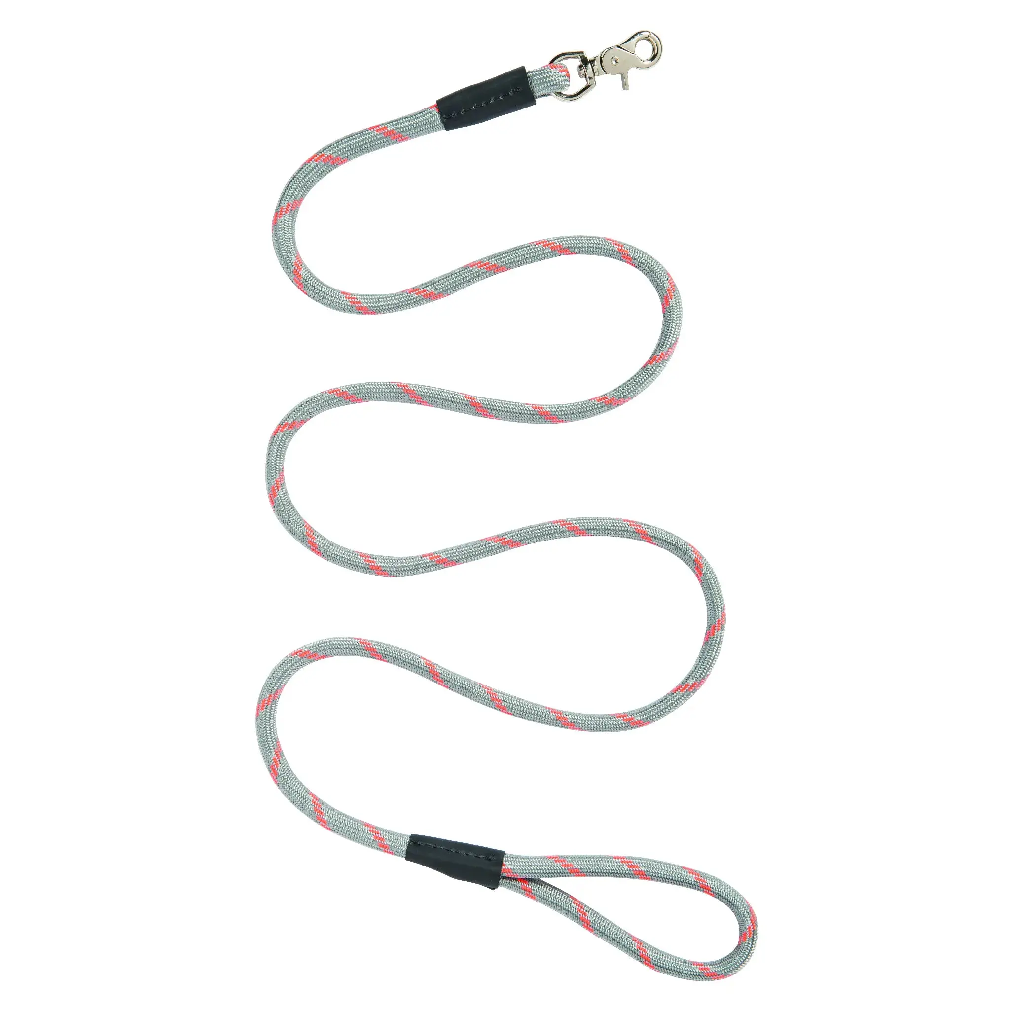 Weaver Leather Terrain D.O.G. Rope Leash - Reflective Braided Nylon Climbing Rope with Leather Accents Gray/Orange / 1/2" x 4'