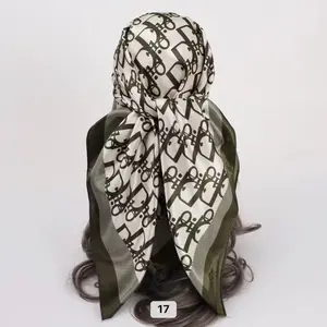 Elegant Patterned Headscarf with Olive Green Edges and Number 17 Design