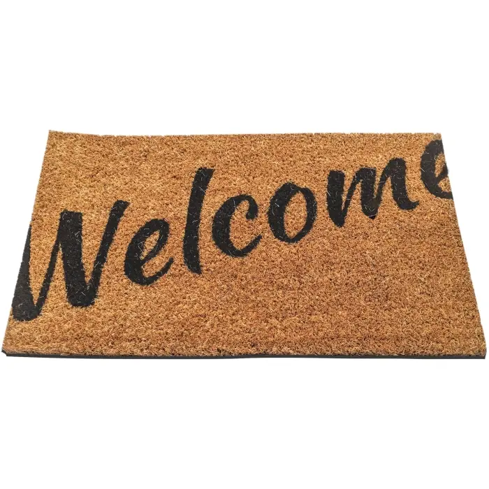 Manakey Group 54288 Strong Natural Coconut Fiber Welcome Plaid Coir Mat, 29.5x17.5 in Thin Fibers Household Rug, Strong, Thin Fibers