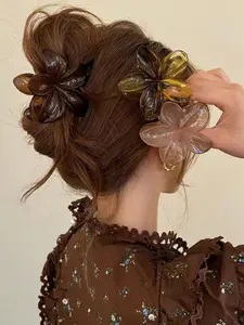 Boho Vintage Flower Design Hair Claw Set, Elegant HairAccessories for Women & Girls, Minimalist HeadwearSuitable for Thick Hair, Flower Hair Clip, Transparent Clips