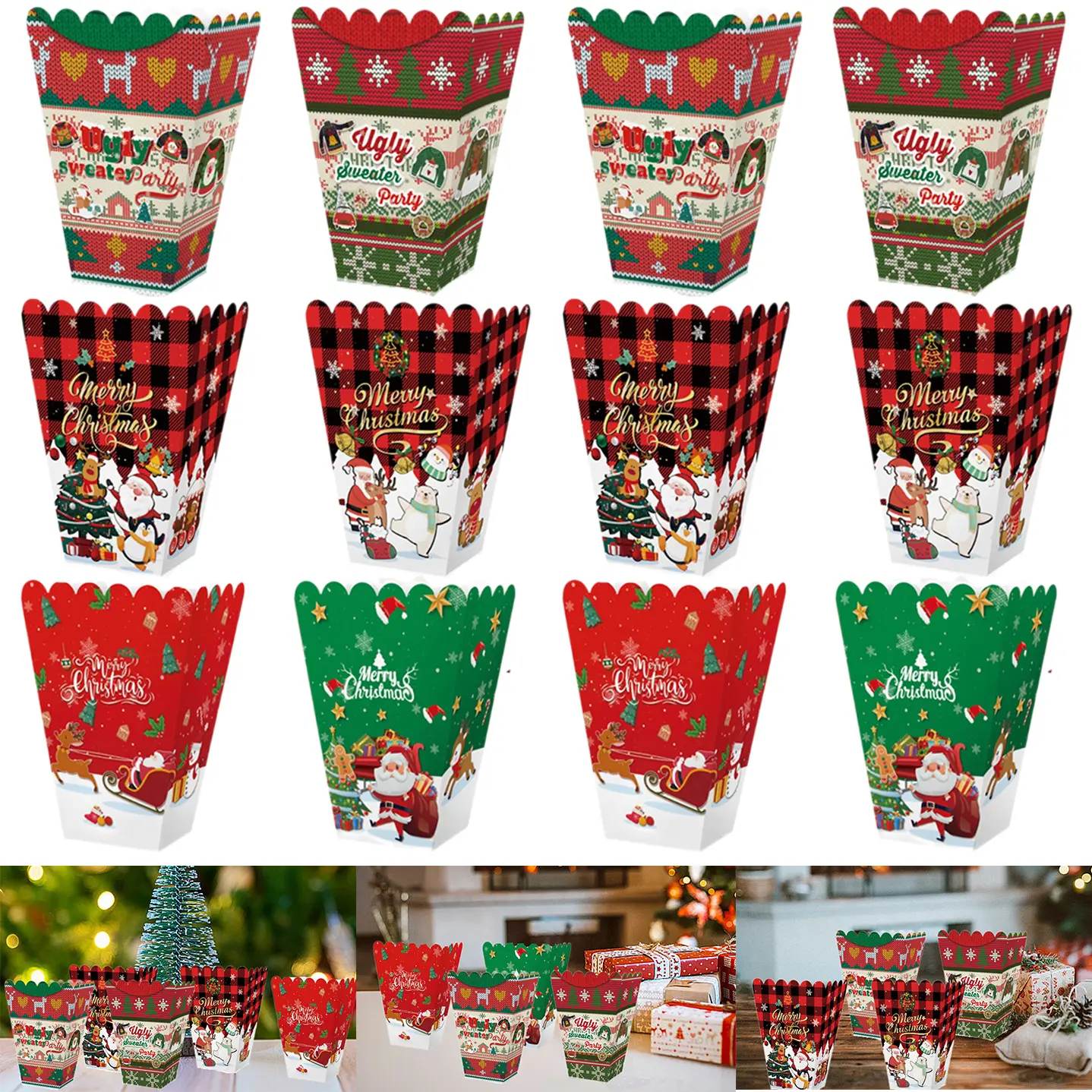 Party - Christmas Popcorn Box 6 popcorn boxes +6 popcorn boxes +6 popcorn boxes 1 set (3 packs)