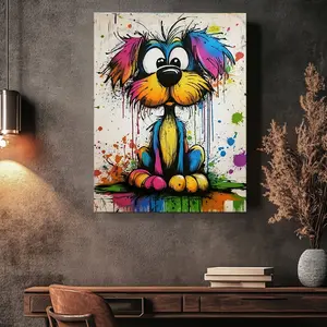 [2D Flat] 1pc Vibrant Graffiti-Style Puppy Canvas Art - Colorful Splash Design, Perfect for Living Room, Bedroom, or Youngsters' Room Wall Decor, Ideal Gift for Dog Lovers,  Modern Home Decoration, Dog Decor