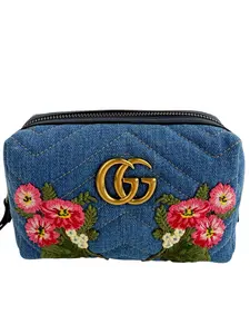 Pre-owned GUCCI GG Denim Matelasse Flower Japan Limited GG Pouch Small Leather Goods Gucci Denim Matelasse Flower Japan Limited GG Pouch