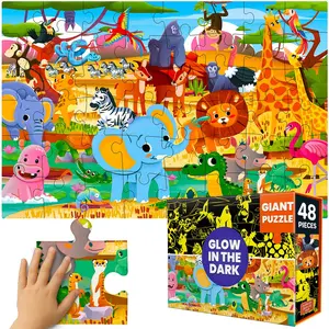 QUOKKA Giant Floor Glow in The Dark Puzzles for Kids Ages 4–8 - 48 Pcs African Animal Safari Scene