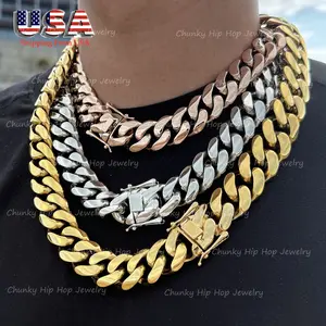 Rapper Cool Mens Miami Cuban Chain Link Necklace Soild 316L Stainless Steel Heavy Chain Necklace For Mens Womens Rapper Jewelry