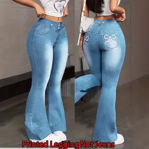 Women's Faux Denim Butterfly Print Jeans