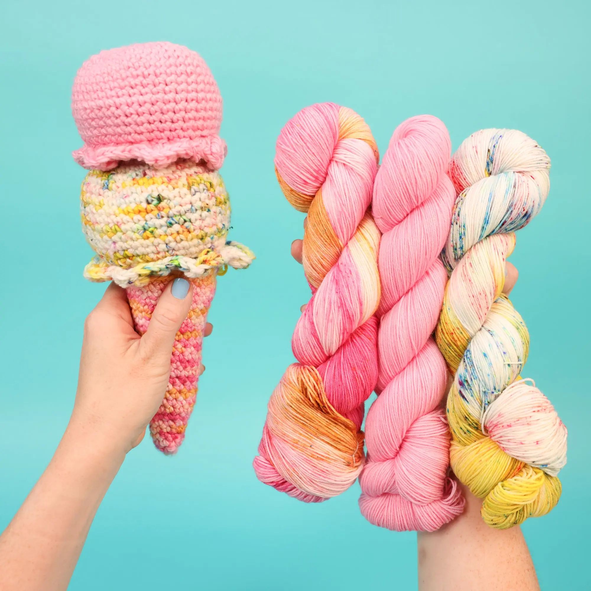 BAD SHEEP YARN - Ice Cream Social Set - Superwash Merino Wool Hand Dyed Summer Yarn Bundle for Knitting & Crochet Projects