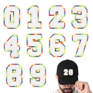 10-Piece Rainbow Edge Self-Stick Embroidered Number Patches, Sport College Style Adhesive Backing, DIY Baseball Cap Jersey Backpack Decor