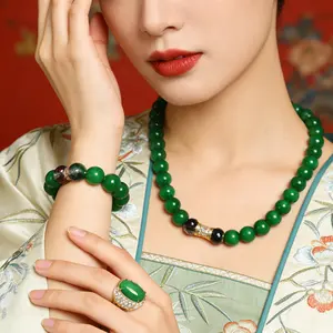 Jade Look Green Bead 3-Piece Jewelry Set | Necklace Bracelet Ring  | Luxury Jade-Colored Bead Statement Set | Viral Emerald Green Gemstone Set  | Perfect Gift for Her: Jade Look Green Bead 3-Piece Jewelry Set