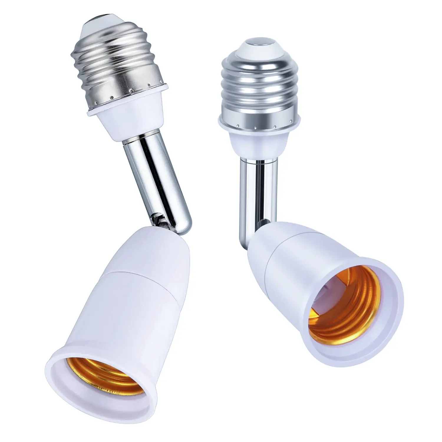 2PCS E26/E27 Light Socket Extender, 180° Bending Degree Extender for E26/E27 Light Bulb, Fan light, Bulb Cam, Light Socket Outlet Adapter, 4.5 Inch Extension, 360° Adjustable Lamp Holder