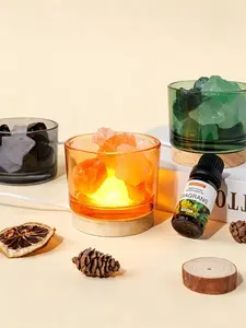 Natural Crystal Himalayan Salt Lamp with USB Base, Aromatherapy Diffuser Stone, Glass Bowl Night Light, Home & Bedroom Decor