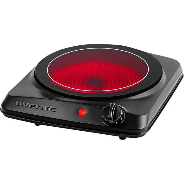 OVENTE Electric Infrared Single Burner, 1000W Hot Plate, Black BGI101B | 7” Ceramic Glass Cooktop, 5 Level Temperature Setting & Easy to Clean Base, Compact Stove for Home Dorm Office
