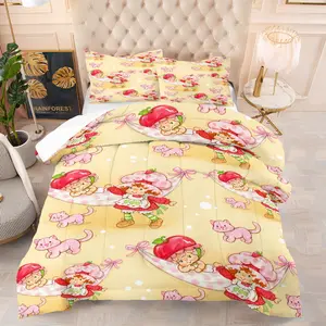 Strawberry girl pattern, including 1 blanket and 1 or 2 pillowcases without pillowcases, suitable as daily holiday birthday gifts, soft children's and adult bedroom decorations