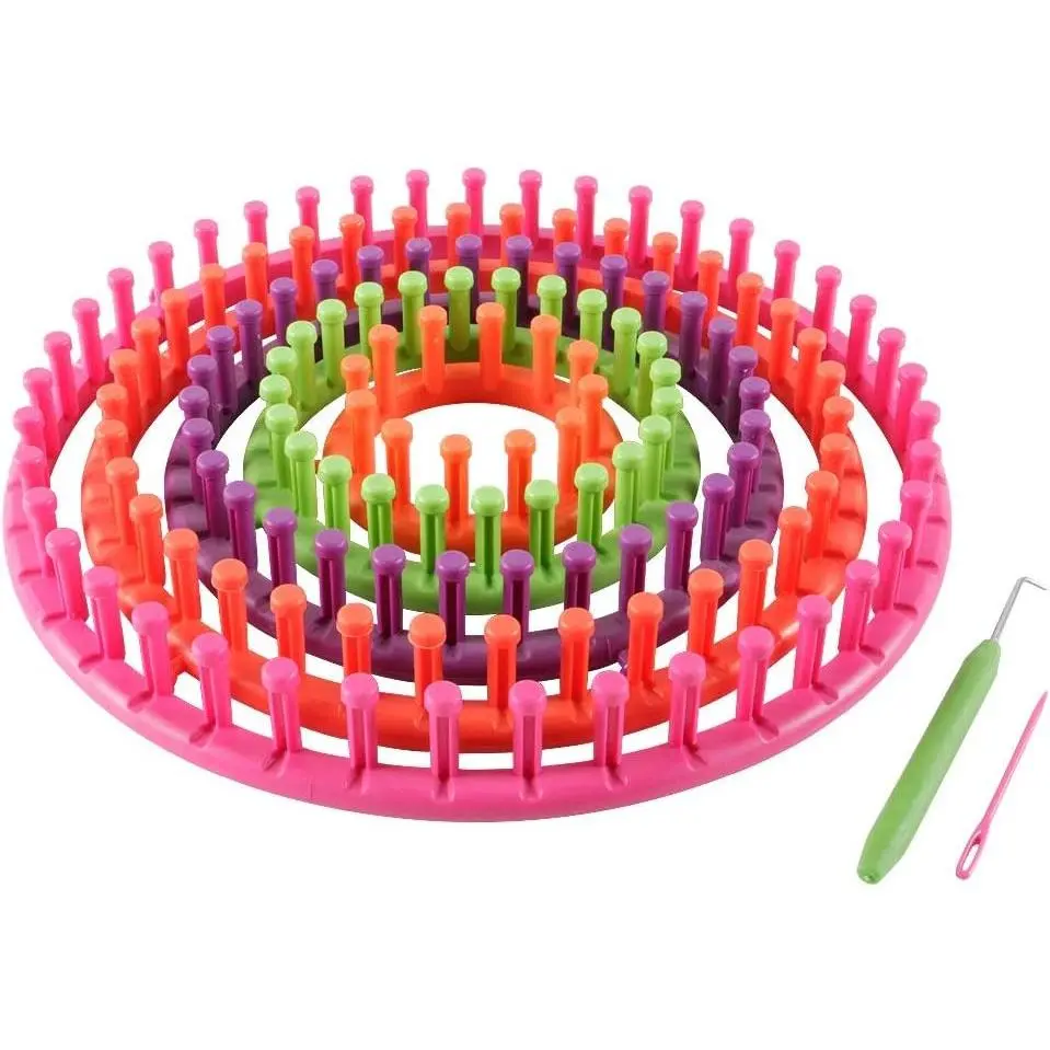novelinks Round Knitting Looms Set - Set of 5 Plastic Looms Knitting with 1 Knitting Yarn Loom Needle and 1 Plastic Loom Pick Gift