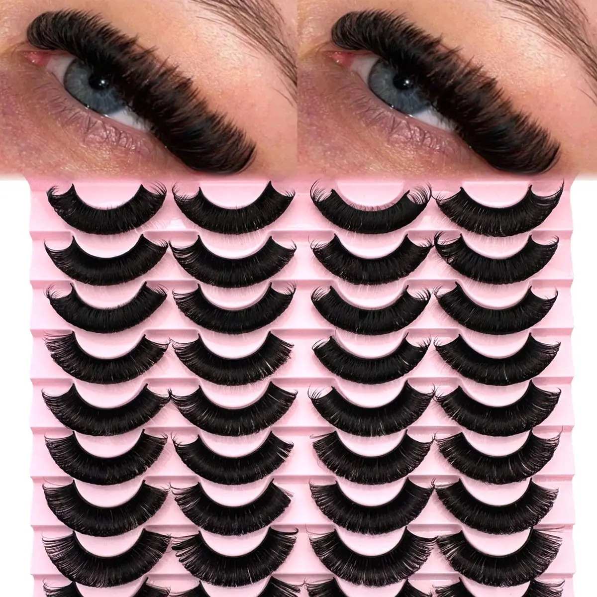 20 Pairs Fluffy Thick Russian Strip Lashes, Volume Eyelashes, DD Curl Faux Mink Makeup Cosmetic Lashes, Long-Lasting Realistic Natural-Looking Eyelashes, Mixed Length, D Curl, Volumized False Eyelashes, Volumized Fake Eyelashes