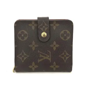 Pre-owned Louis Vuitton canvas Small Leather Goods $625 Monogram Compact Zip Bifold Wallet Brown MI0060