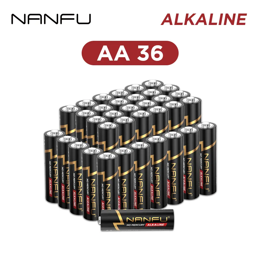 NANFU AA Alkaline Batteries (36/24/12 Pack) - 1.5V High-Performance Non-Rechargeable, 10-Year Shelf Life, for Wireless Home, Office Remote Devices