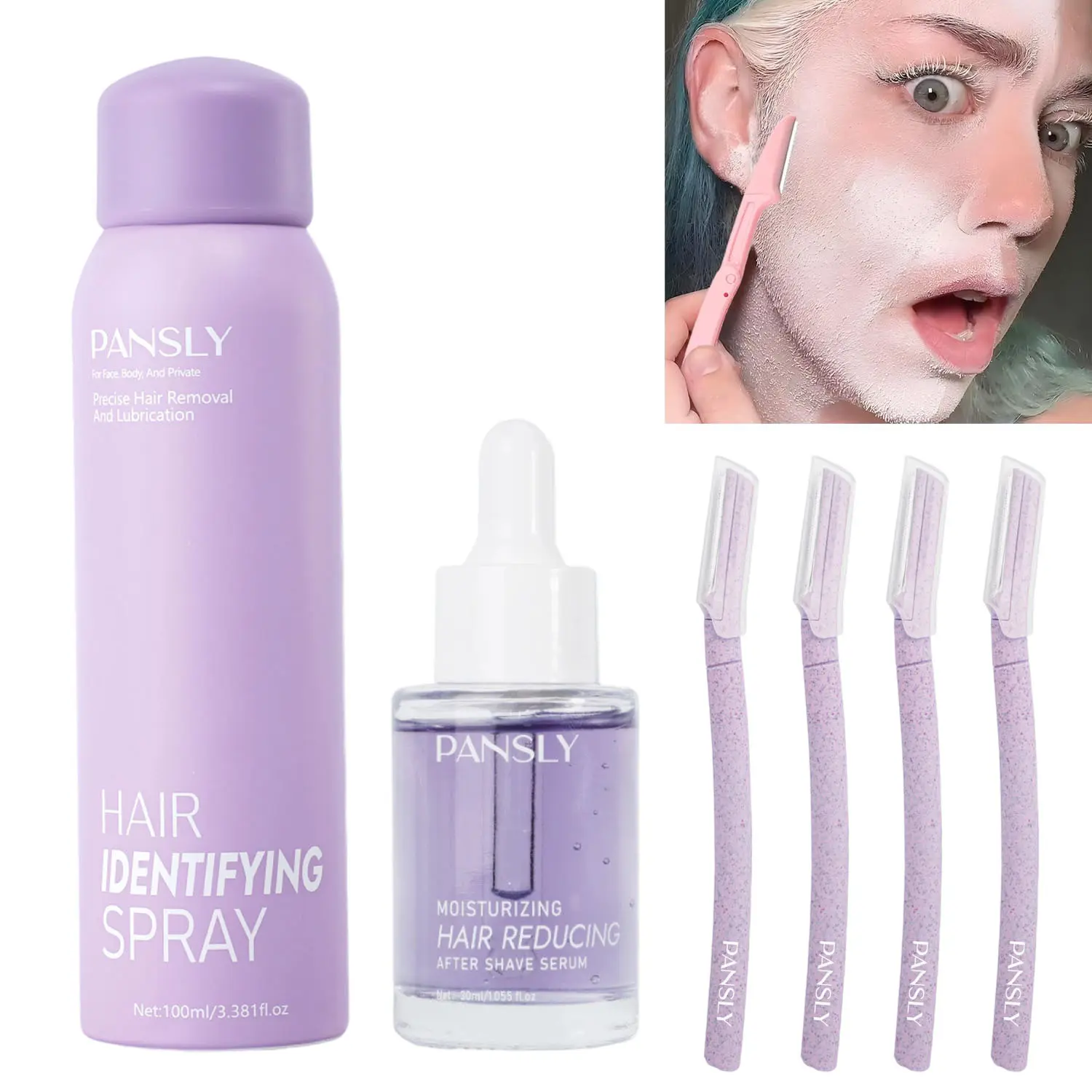 Hair Identifier Spray for Face Shaving, Skin Body Hair Identifying Spray with Razors, Hair Identifier Spray for Face Dermaplaning, Face Hair Identifier Spray for Women Daily Body Care