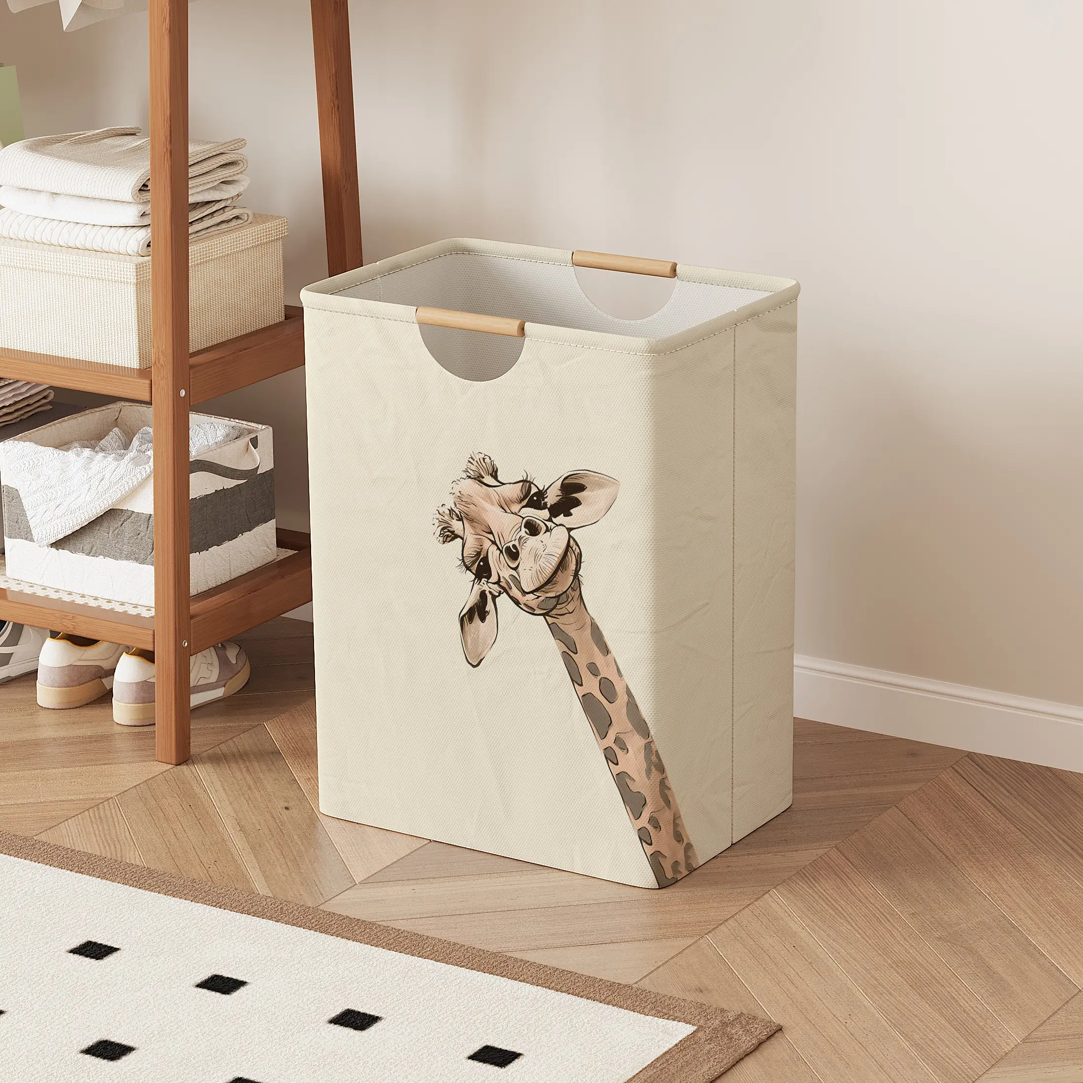 Giraffe Print Open Storage Box, Foldable Laundry Basket with Handle, Folding Laundry Basket, Home Bathroom Collapsible Clothes Organizer Bucket, Collapsible Laundry Hamper, Clothes Baskets, Laundry Bin