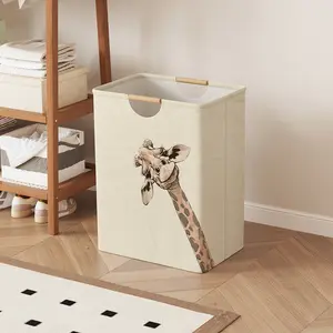 Giraffe Print Open Storage Box, Foldable Laundry Basket with Handle, Home Bathroom Collapsible Clothes Organizer Bucket, Collapsible Laundry Hamper