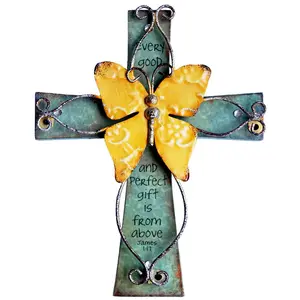 Unique Wooden Crucifix with Antiqued Metal Butterfly Cross