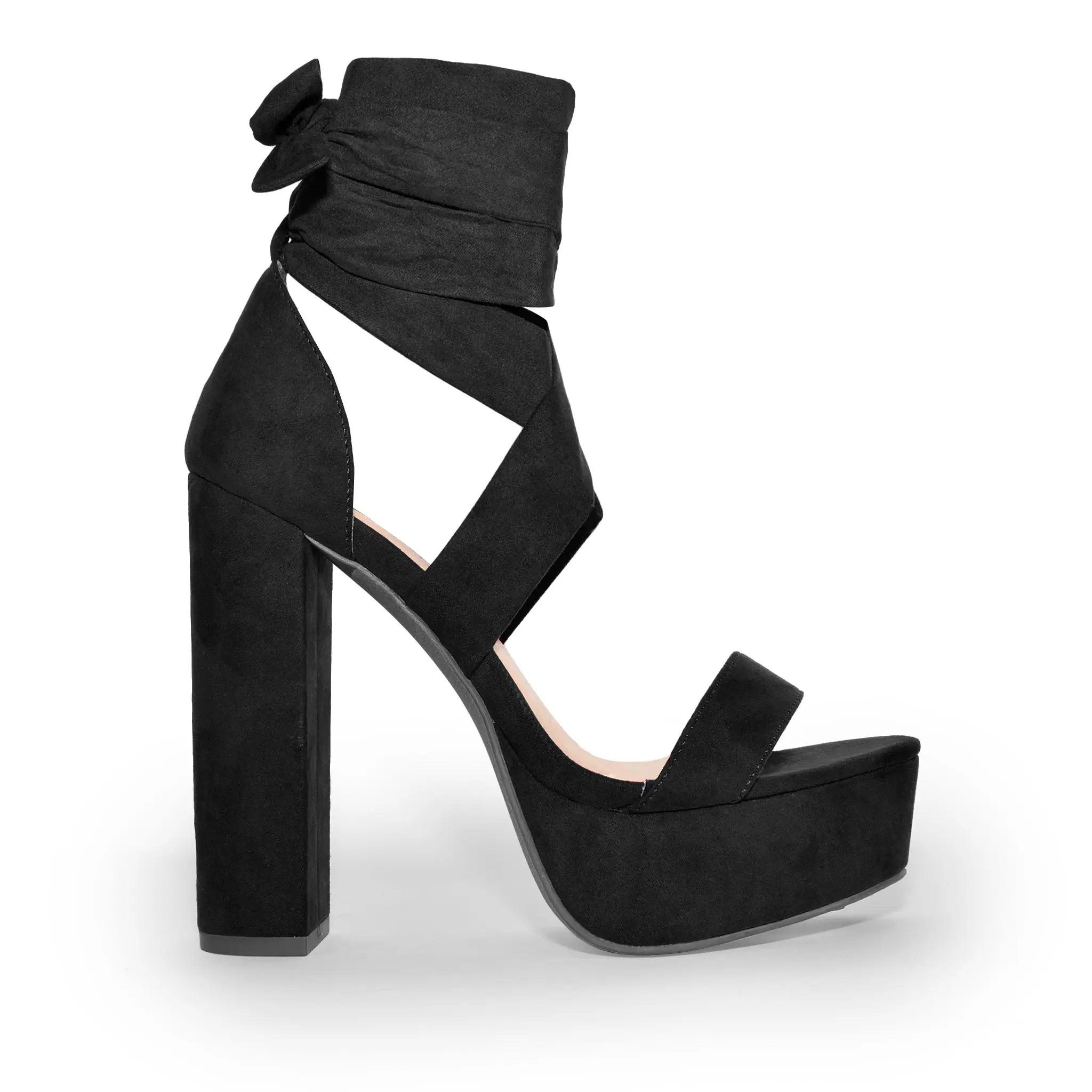 Wild Diva MIA-32 Faux Suede Lace Up Crisscross Open Toe Platform High Heels for Women Comfortable Chunky Heel Walking Shoes