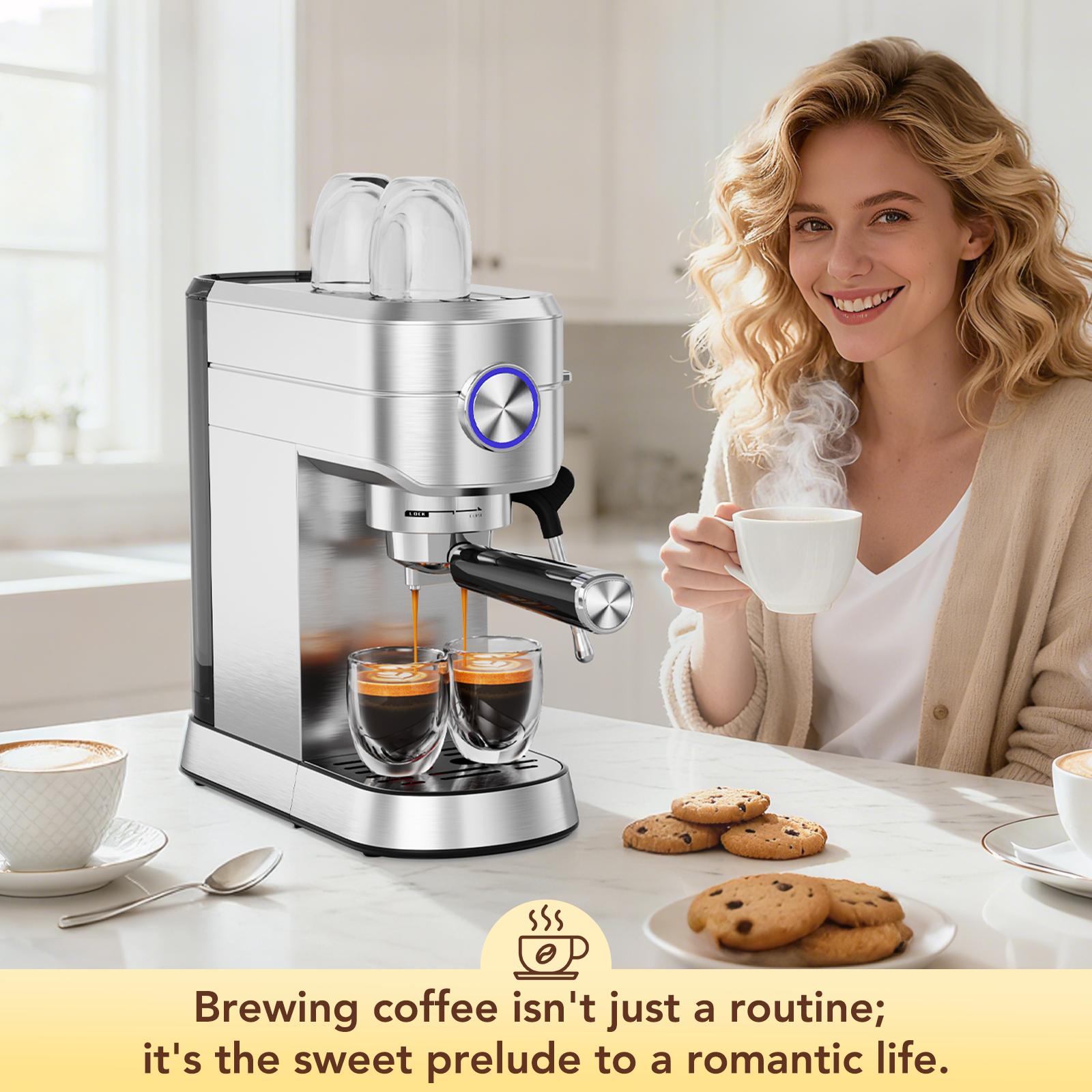 COWSAR 20 Bar Espresso Machine, Professional Espresso Maker with Milk Frother Steam Wand, Compact Stainless Steel Coffee Machine with 40.5oz Removable Water Tank for Cappuccino, Latte