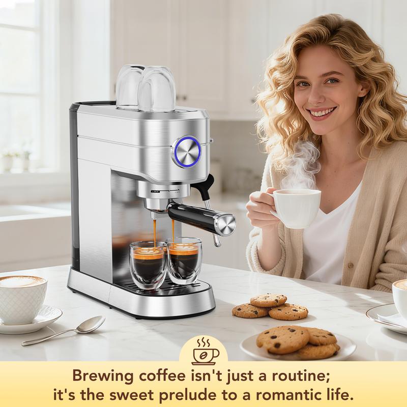 COWSAR 20 Bar Espresso Machine, Professional Espresso Maker with Milk Frother Steam Wand, Compact Stainless Steel Coffee Machine with 40.5oz Removable Water Tank for Cappuccino, Latte