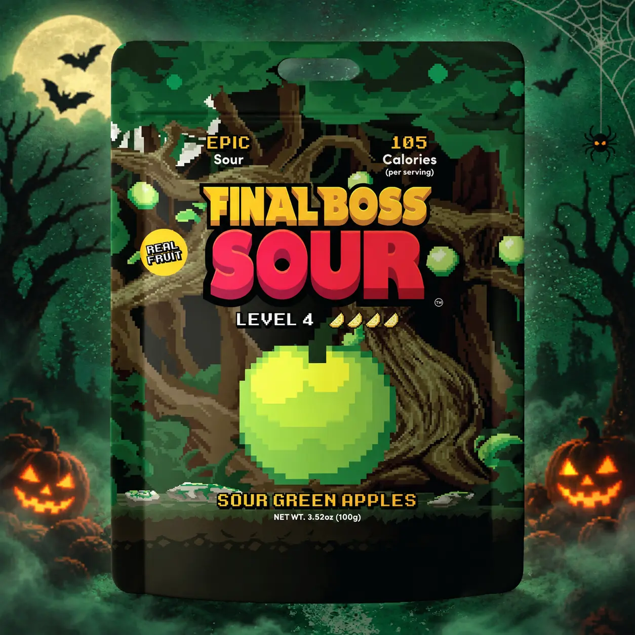 Final Boss Sour - Green Apple - Level 4  (1 or 4-Pack) Real Fruit | Sour Challenges With Every Bite