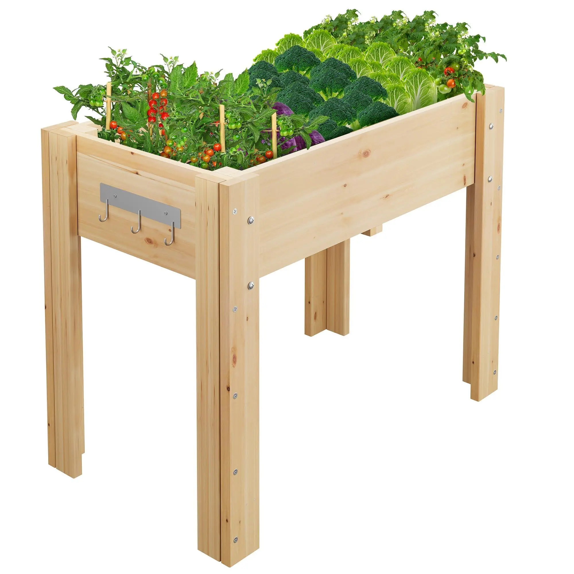 34x18x30IN Wooden Raised Garden Bed with Legs, Elevated Reinforced Large Planter Box for Vegetable Flower Herb Outdoor, Standing Growing Bed for Gardening/Backyard/Patio/Balcony, Liner Included