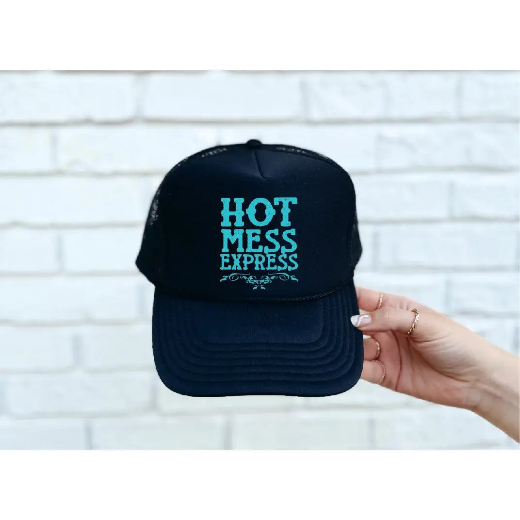 Hot Mess Express DTF Printed Black Trucker Hat