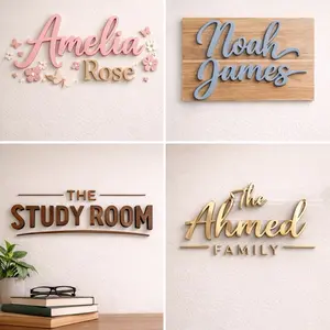 Personalized Custom Wood & Acrylic Name Sign for Home Office Businesses Nursery Study Room Weddings Parties Man Cave Family Name Fully Customizable Colors Fonts