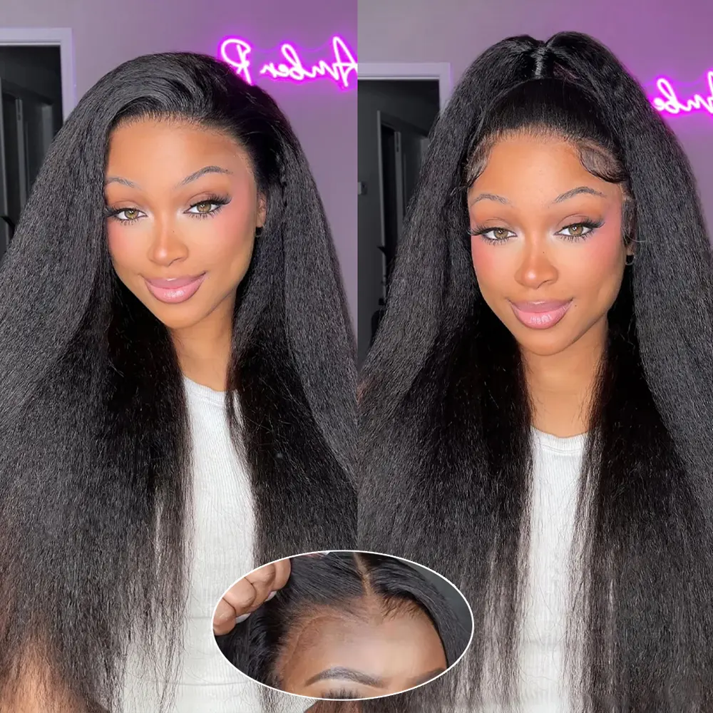 Kinky Straight 13x6 HD Lace Frontal Wigs 180% Density Glueless Wigs Human Hair Yaki Kinky Straight Brazilian 7x5 HD Lace Closure Wigs For Black Women Pre Plucked