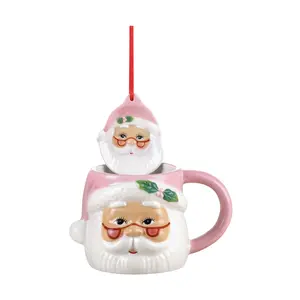 Mr. Christmas 16 oz. Ceramic Santa Mug and Ornament Set - Red