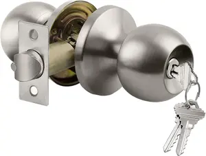 Satin Nickel Keyed Entry Door Knob with Lock for Interior and Exterior Doors
