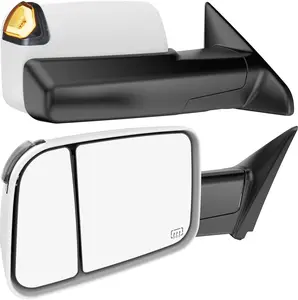 Switchback Signal Tow Mirrors Compatible with Dodge Ram 1500(2009-2018) 2500 3500(2010-2018), Power Heated Flip Up Extended Trailer Towing Side Mirrors w/Puddle Light, Smoked Lens White Housing，Cars accessories