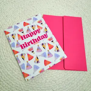 Happy Birthday- Greeting Card (Birthday Hats)