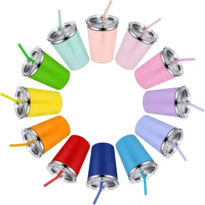 12 Pack Kids Cups Spill, 12oz Stainless Sippy Cup with and Lids, with Colorful Sleeves for Kdis and Adults