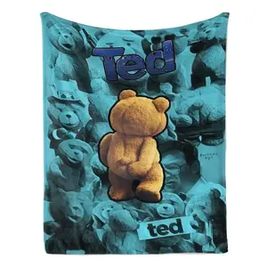 Ted Movie Bear Collage Teal Background Flannel Throw Blanket Funny Ted Character Montage Print Sofa Bedding Man Cave Decor Gift For Comedy Movie Fans