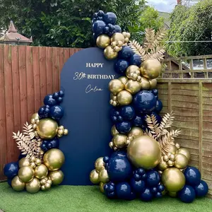 122pcs Metal Gold Night Blue Latex Balloons Set, Wedding Decor, Happy Birthday Party, Anniversary, Graduation, Holiday Decoration, Indoor Outdoor, Party Balloons Decorations