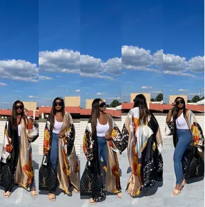 NAIROBI SATIN OPEN FRONT KIMONO LONG KIMONO - BLACK BLEND