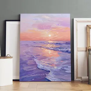 Sea Side Sunset Pattern Canvas Painting with Frame, 1 Count Modern Art Print, Wall Art Decor for Home Living Room Bedroom Office