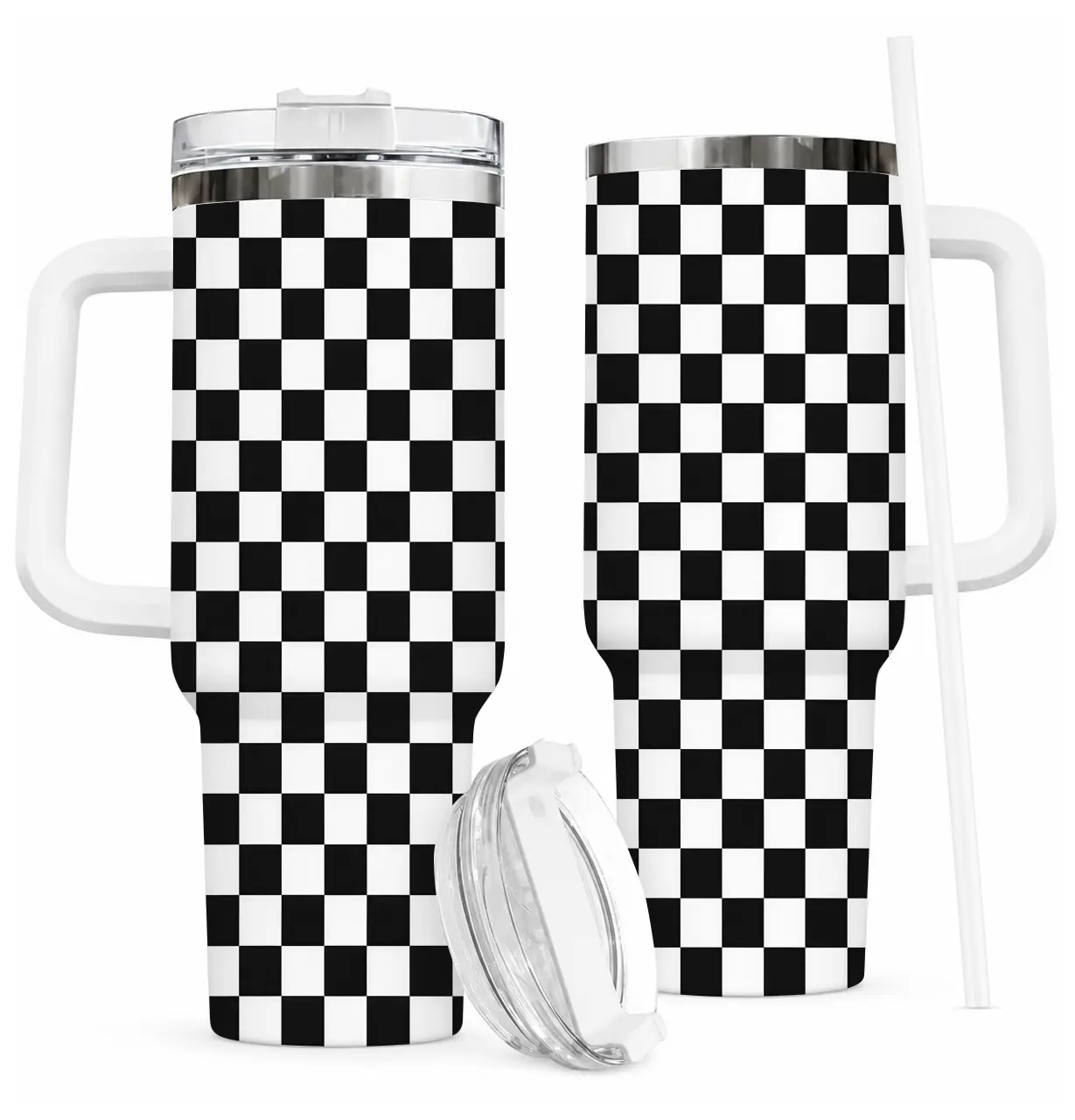Simple Modern 40 oz Tumbler with Handle and Straw Lid | Insulated Reusable Stainless Steel Water Bottle Travel Mug Cupholder Friendly | Gift for Women Men | Trek Collection | Black and White Checkmate
